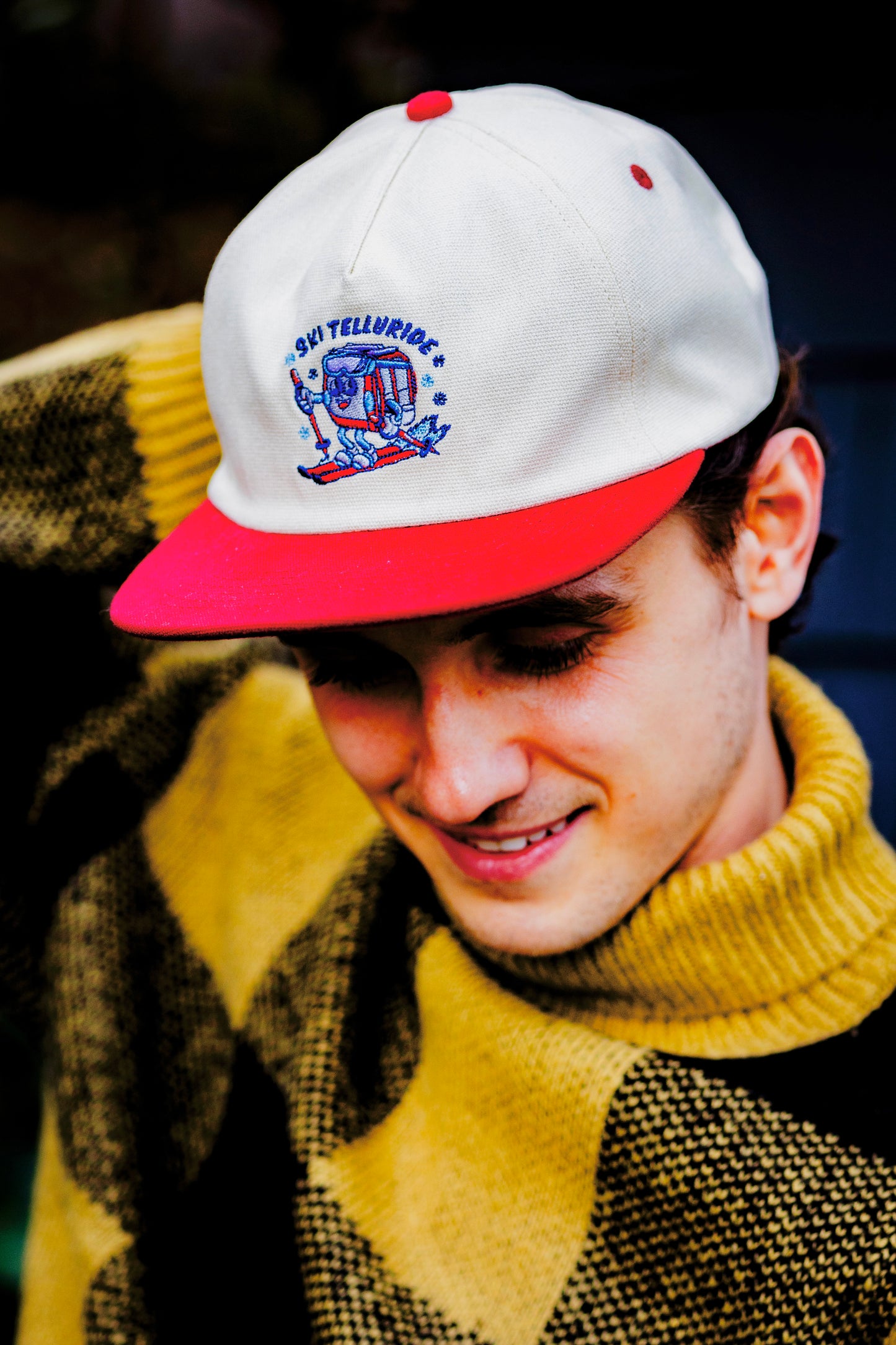 Ski Telluride Gondola Canvas Hat- White/Red