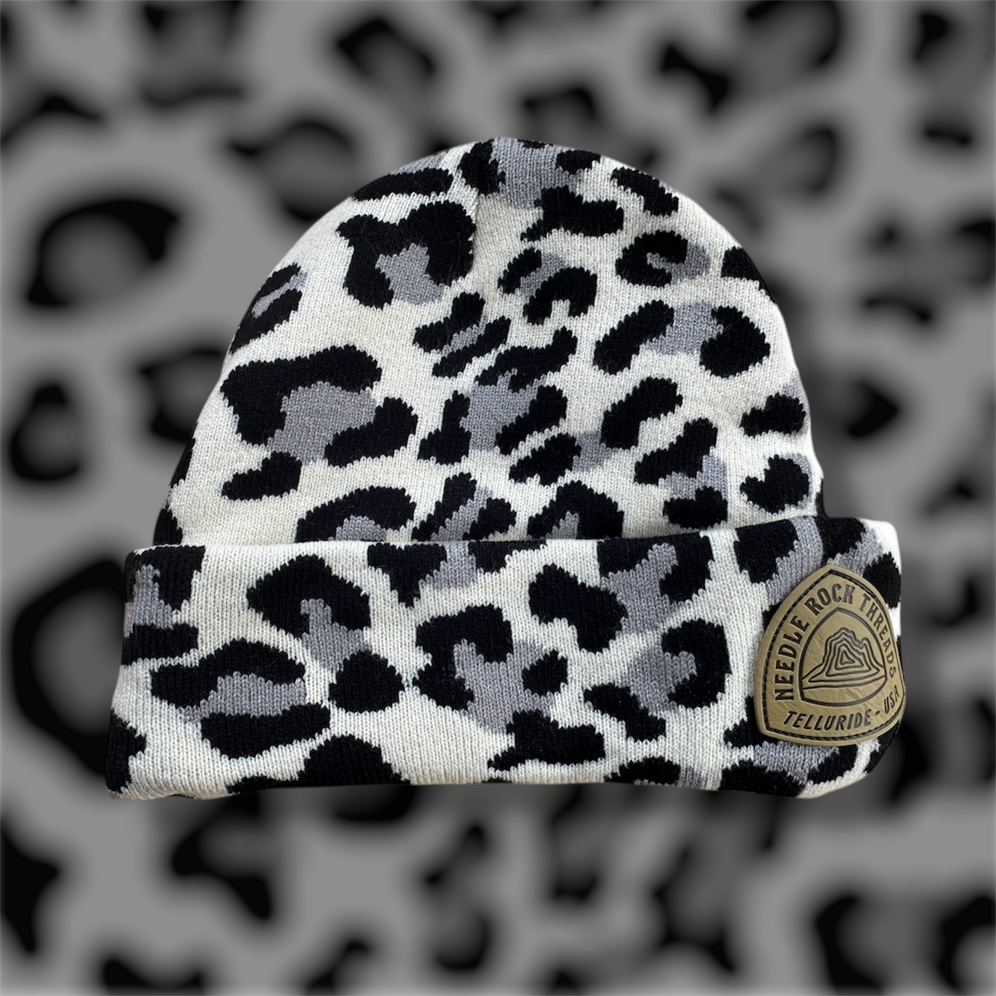 Needle Rock Threads Snow Leapord Beanie Hat