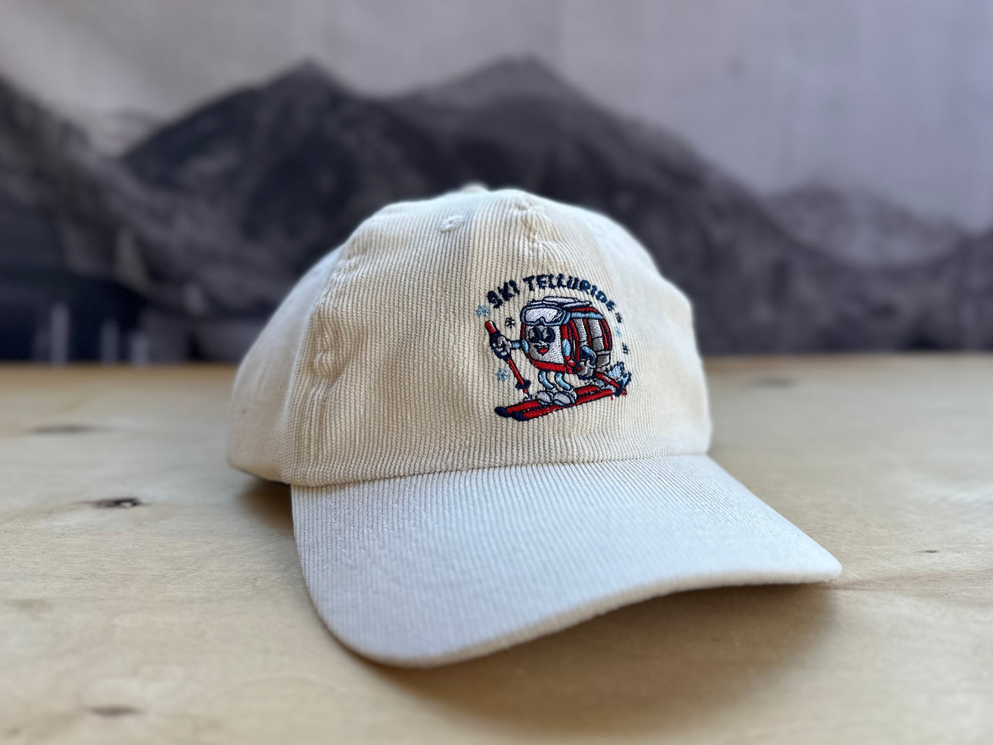 Ski Telluride Gondola Corduroy Baseball Hat- White