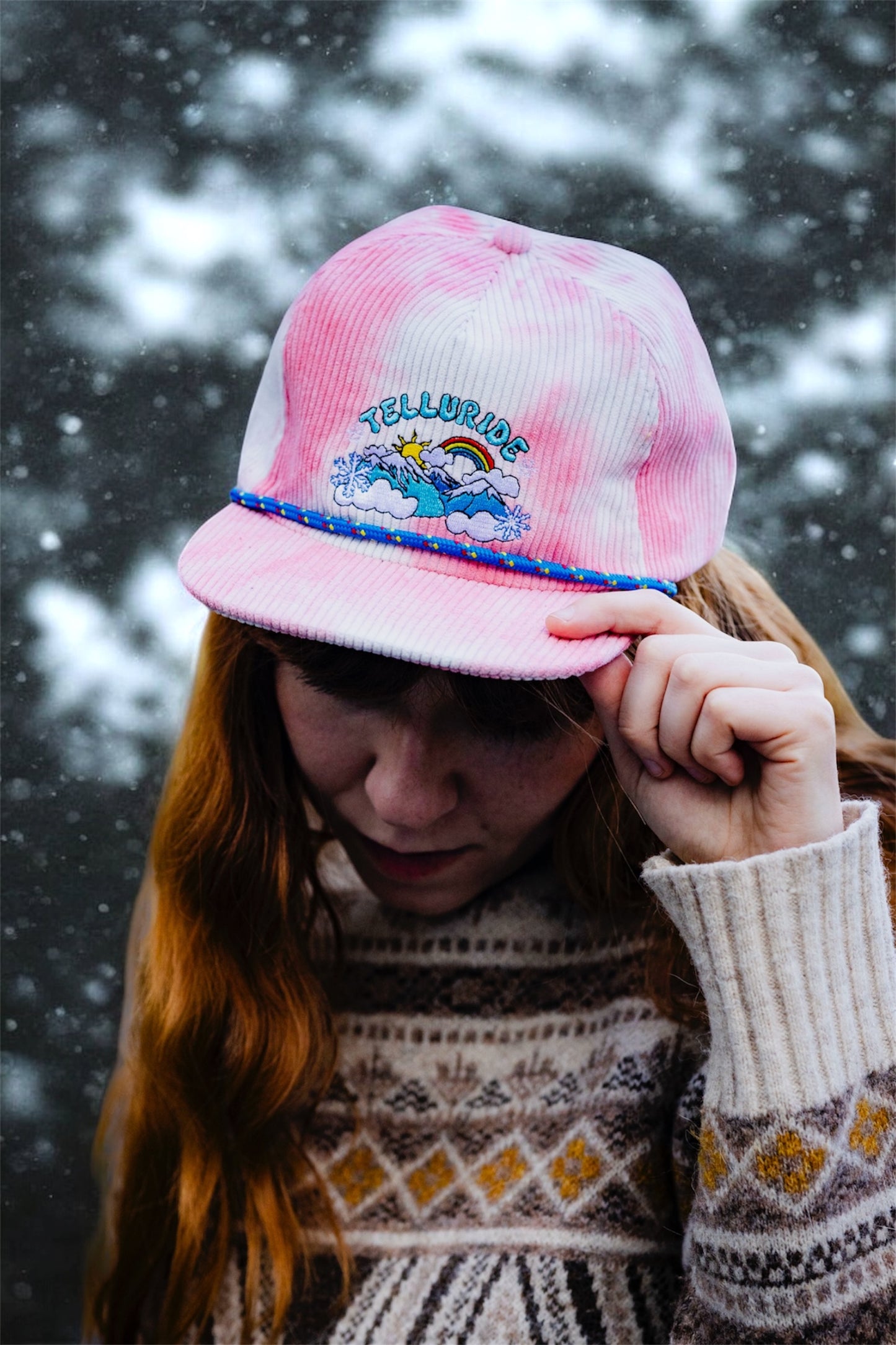 Telluride Snow Rainbow Corduroy Hat - Pink Tie Dye