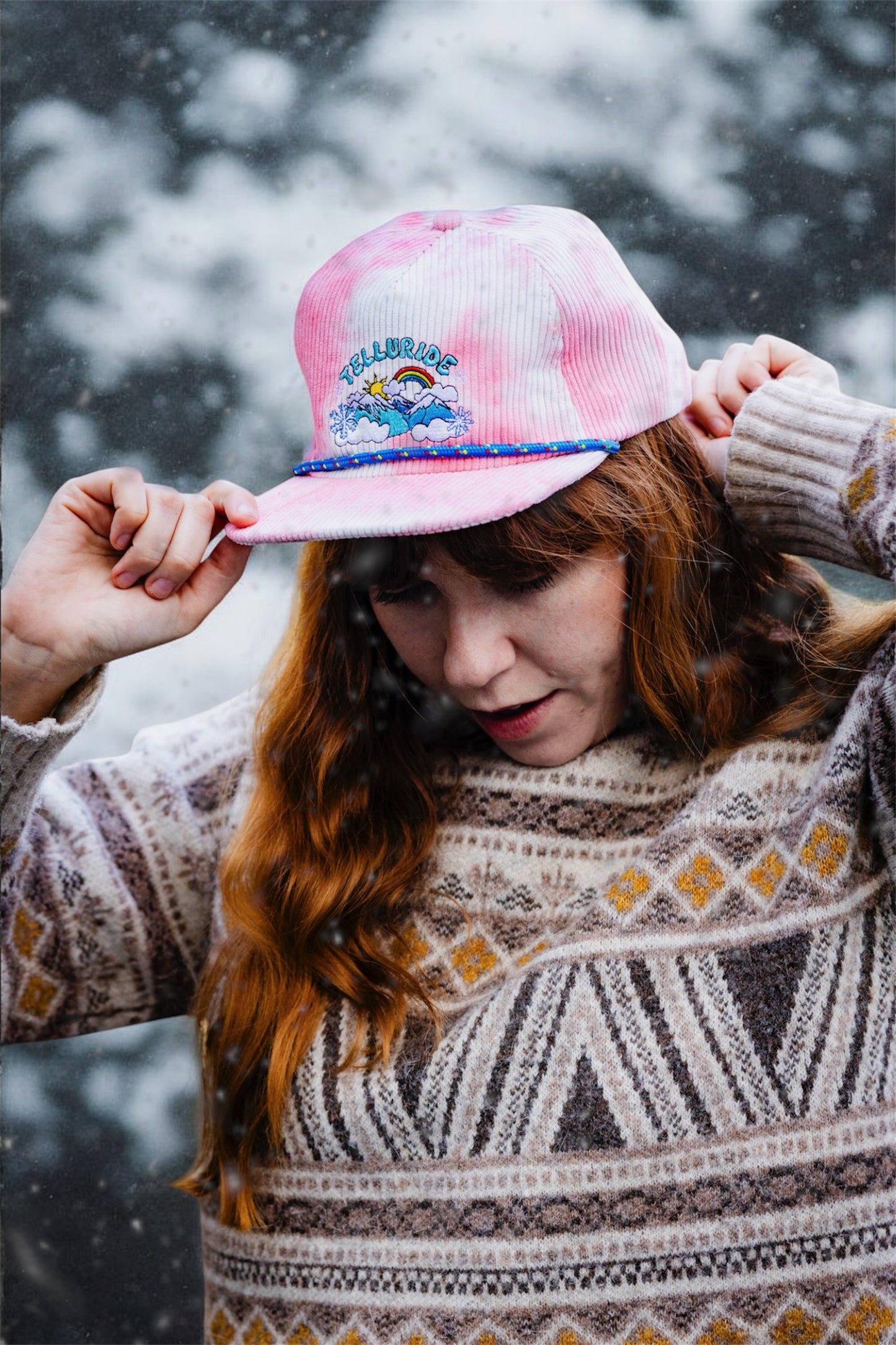 Telluride Snow Rainbow Corduroy Hat - Pink Tie Dye