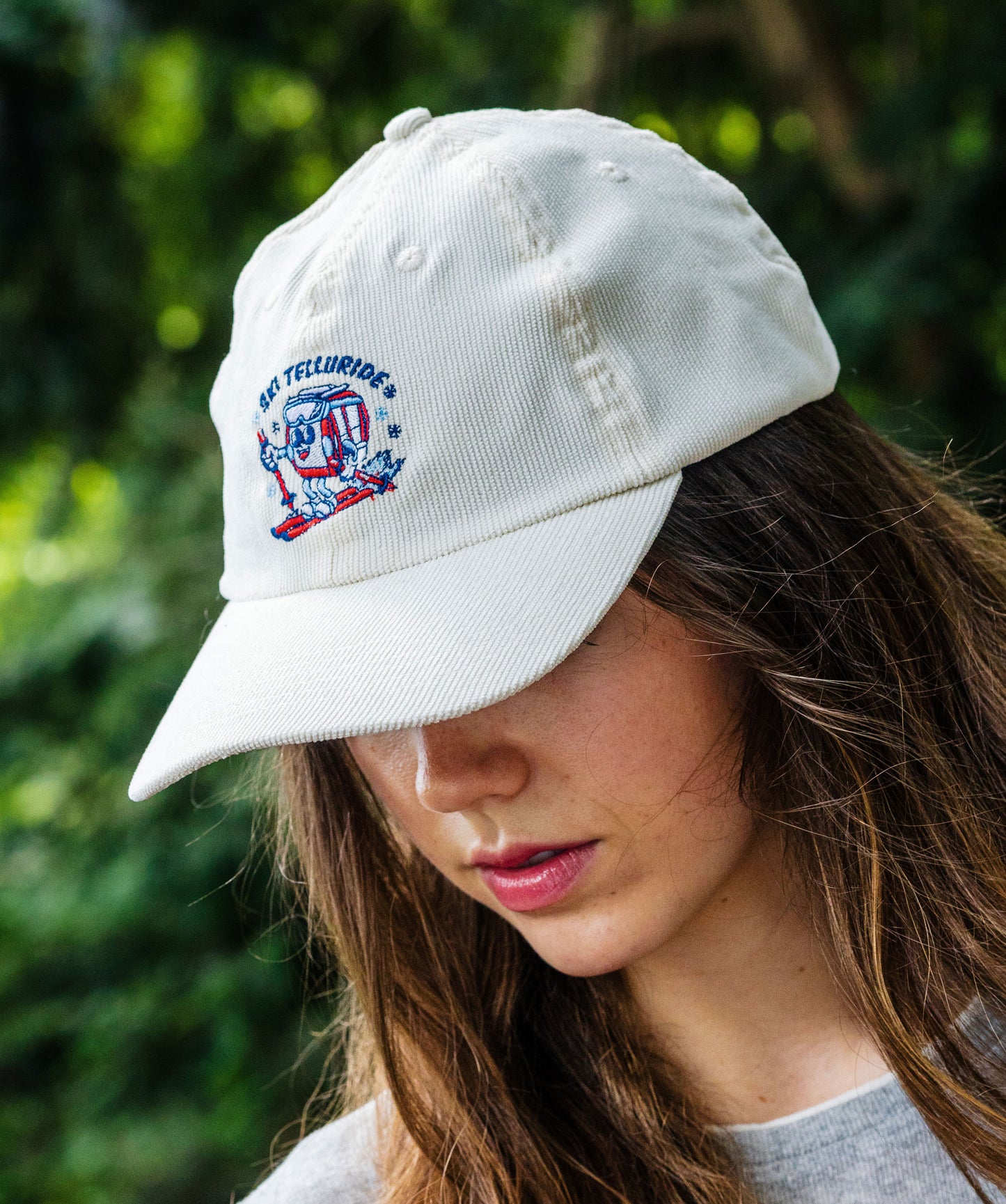 Ski Telluride Gondola Corduroy Baseball Hat- White