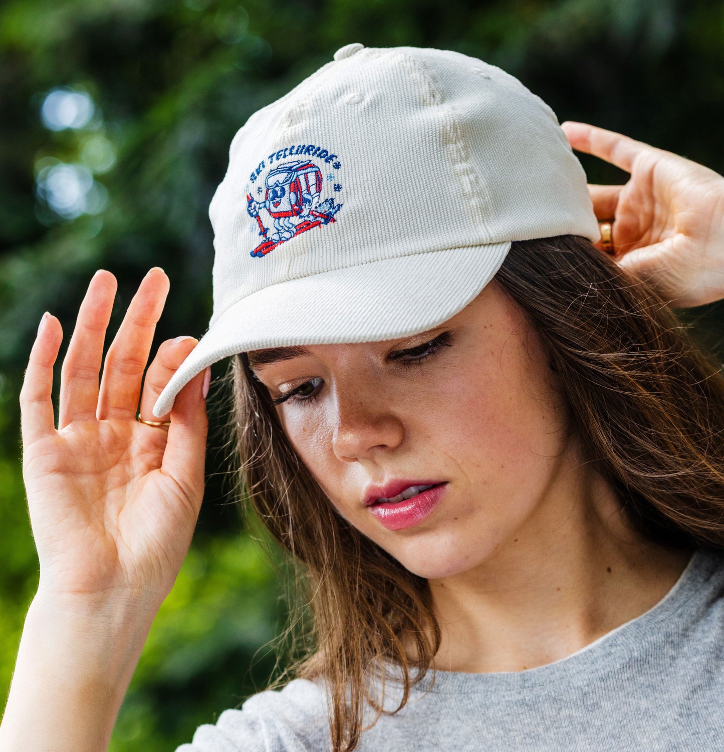 Ski Telluride Gondola Corduroy Baseball Hat- White