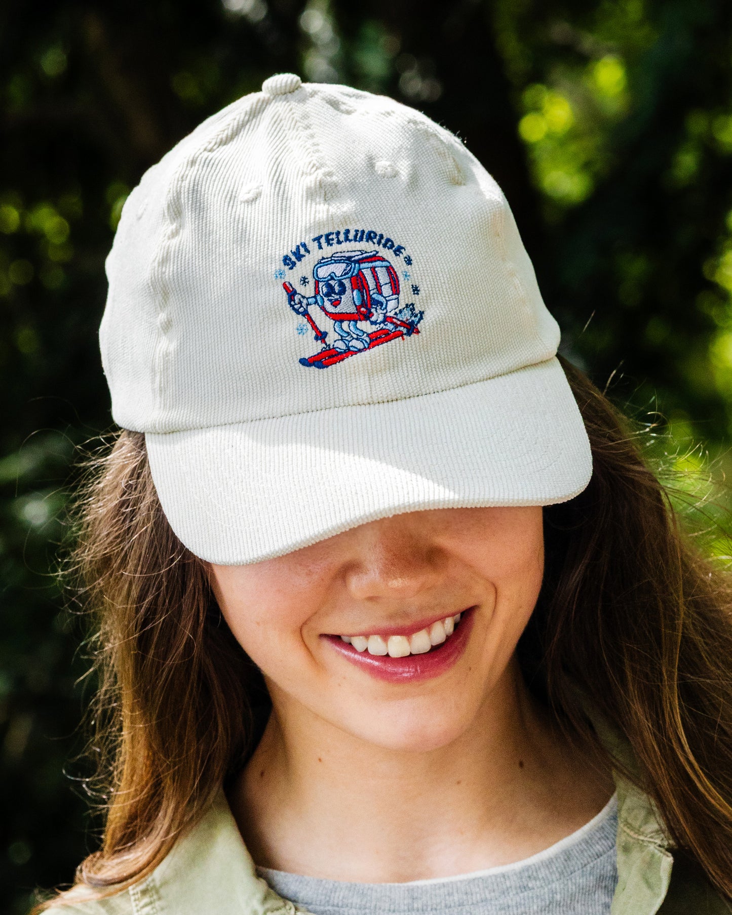 Ski Telluride Gondola Corduroy Baseball Hat- White