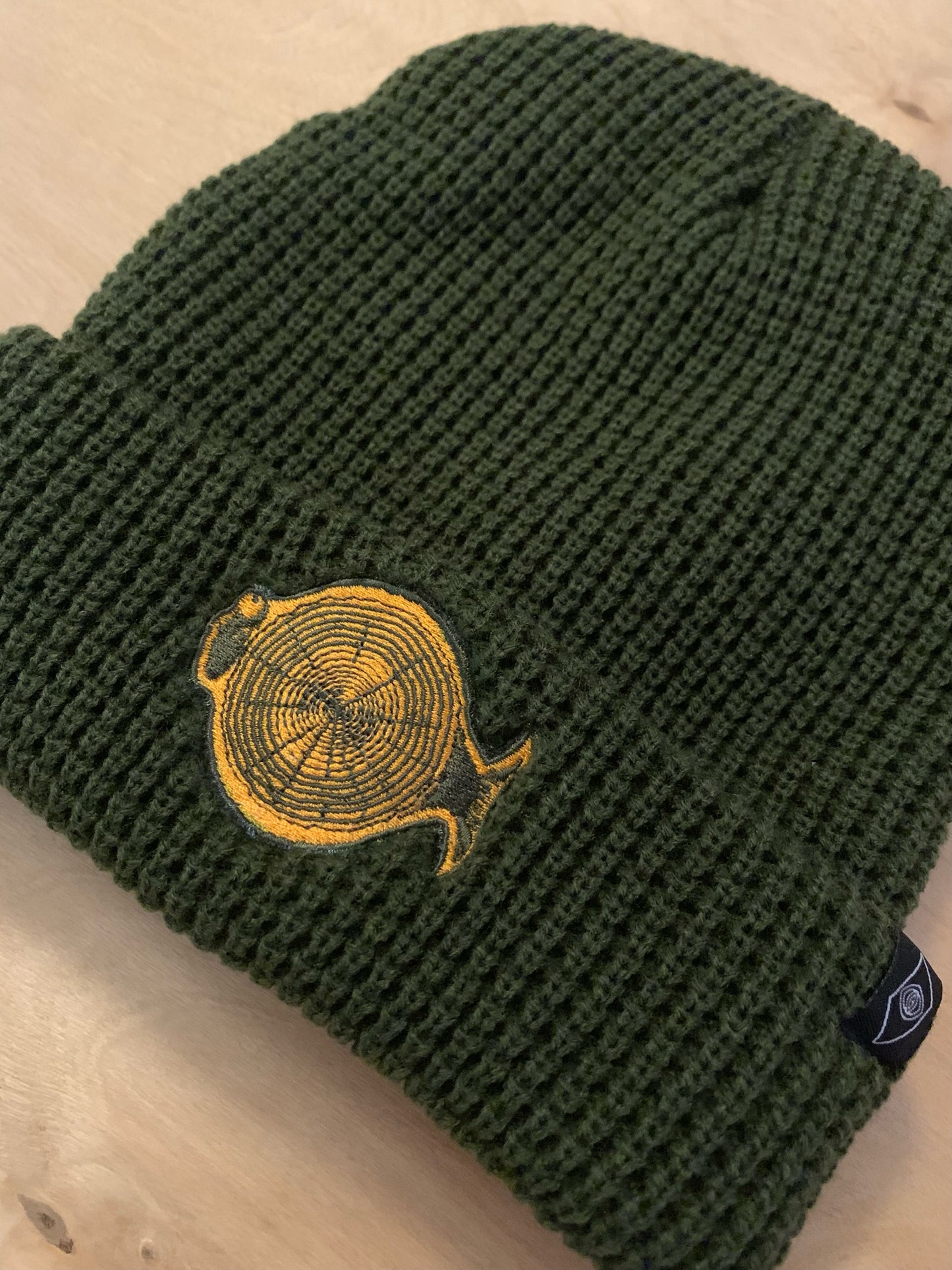 Timber Fish Waffle Knit Beanie Hat Green