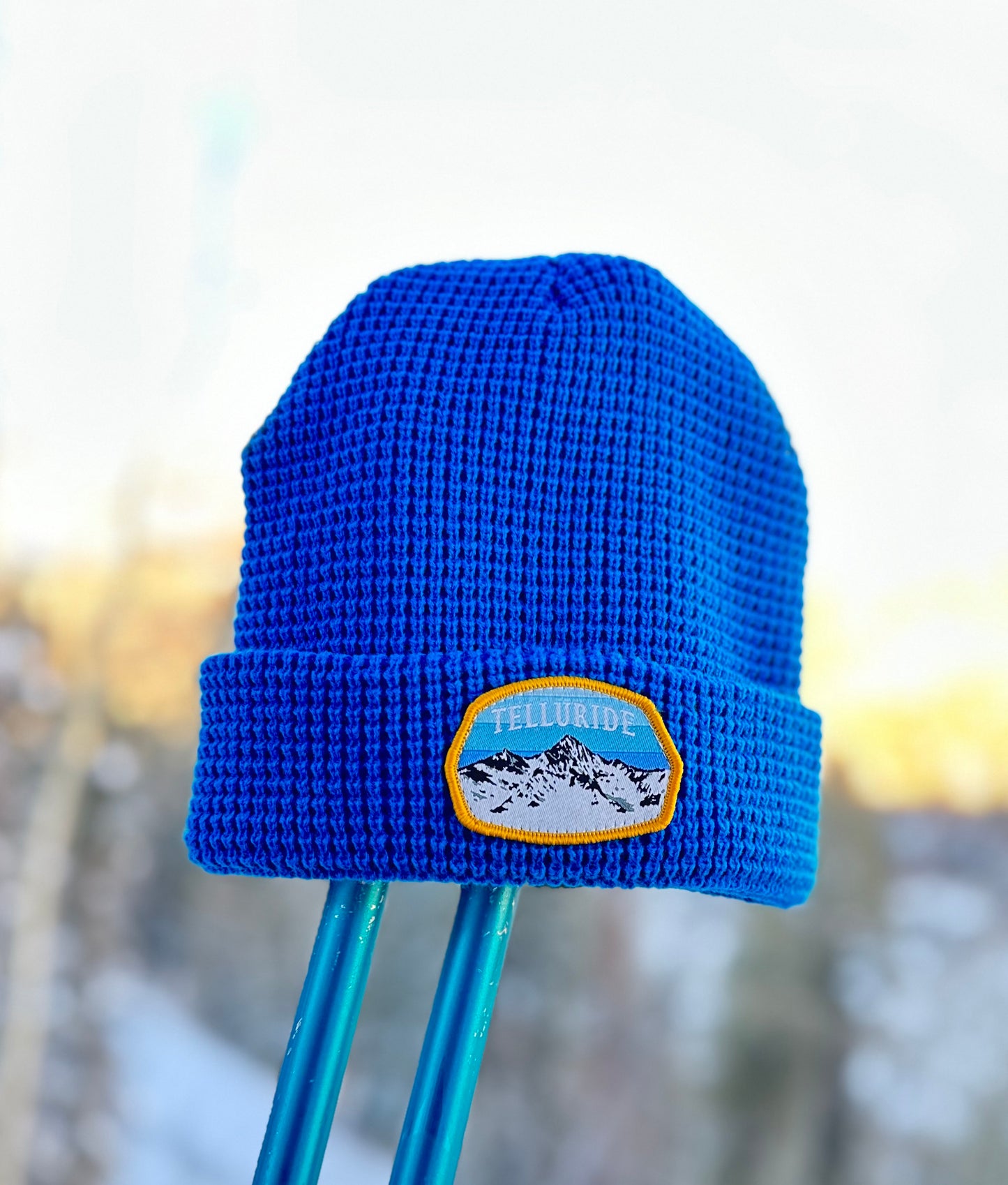 Telluride Waffle Knit Beanie Hat- Blue