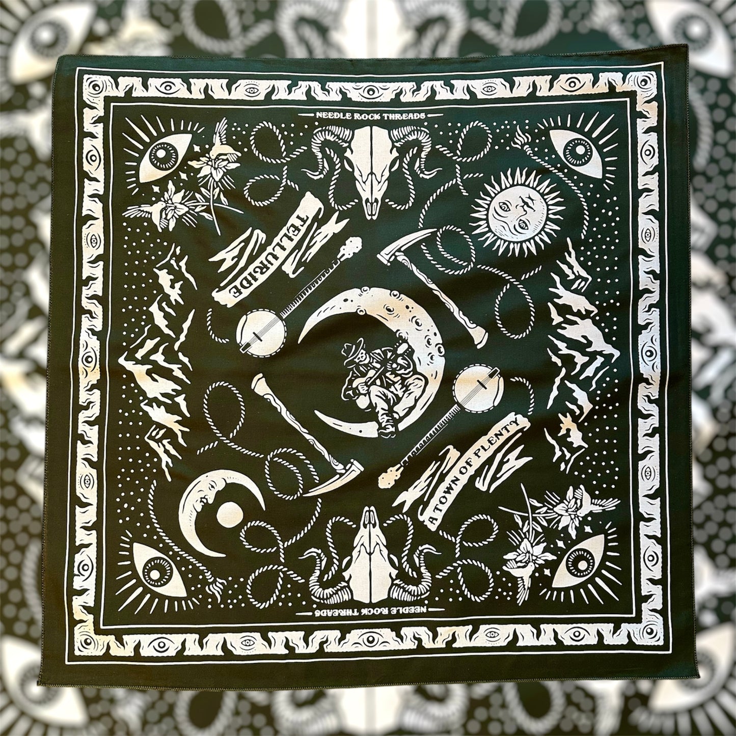 Telluride Cowboy Moon Bandana - Olive