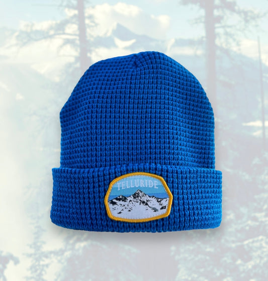 Telluride Waffle Knit Beanie Hat- Blue