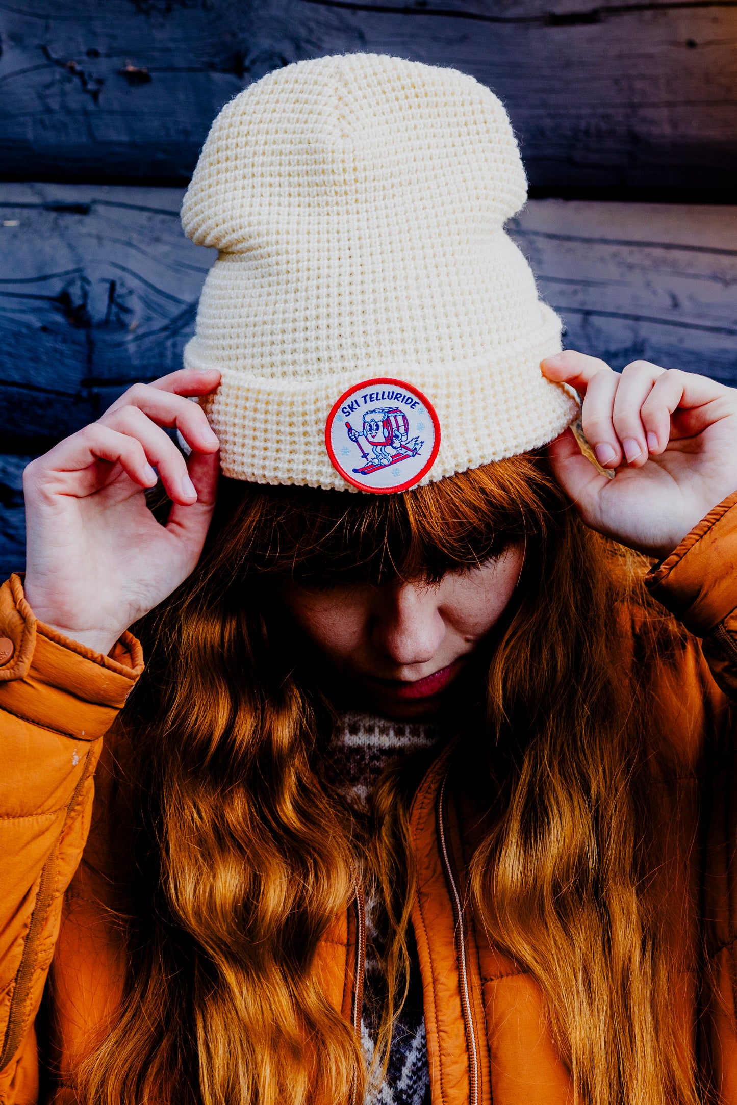 Telluride Gondola Waffle Beanie Hat - White