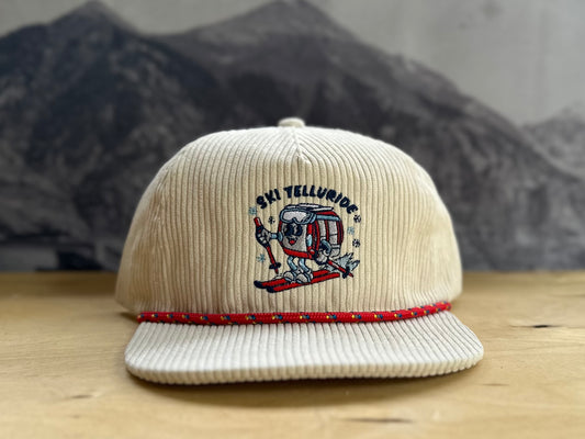 Telluride Gondola Corduroy Flat Brim Hat- White