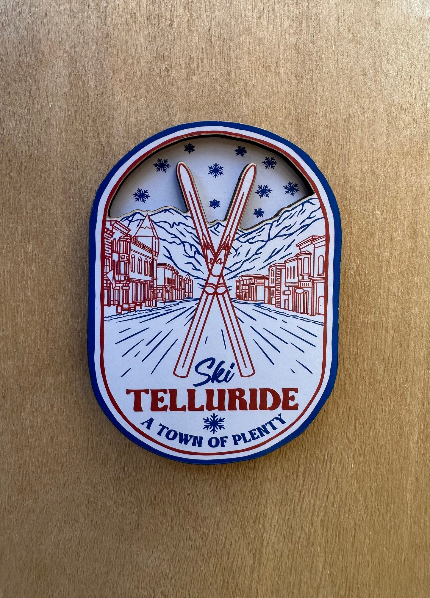 Telluride Ski Town Wood Fridge Magnet