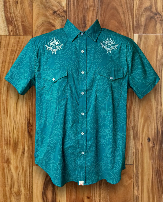 Bluegrass Topography Pearl Snap Shirt Green