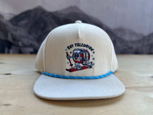 Ski Telluride Gondola Corduroy Rope Hat- White