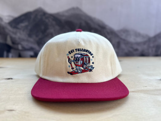 Ski Telluride Gondola Canvas Hat- White/Red