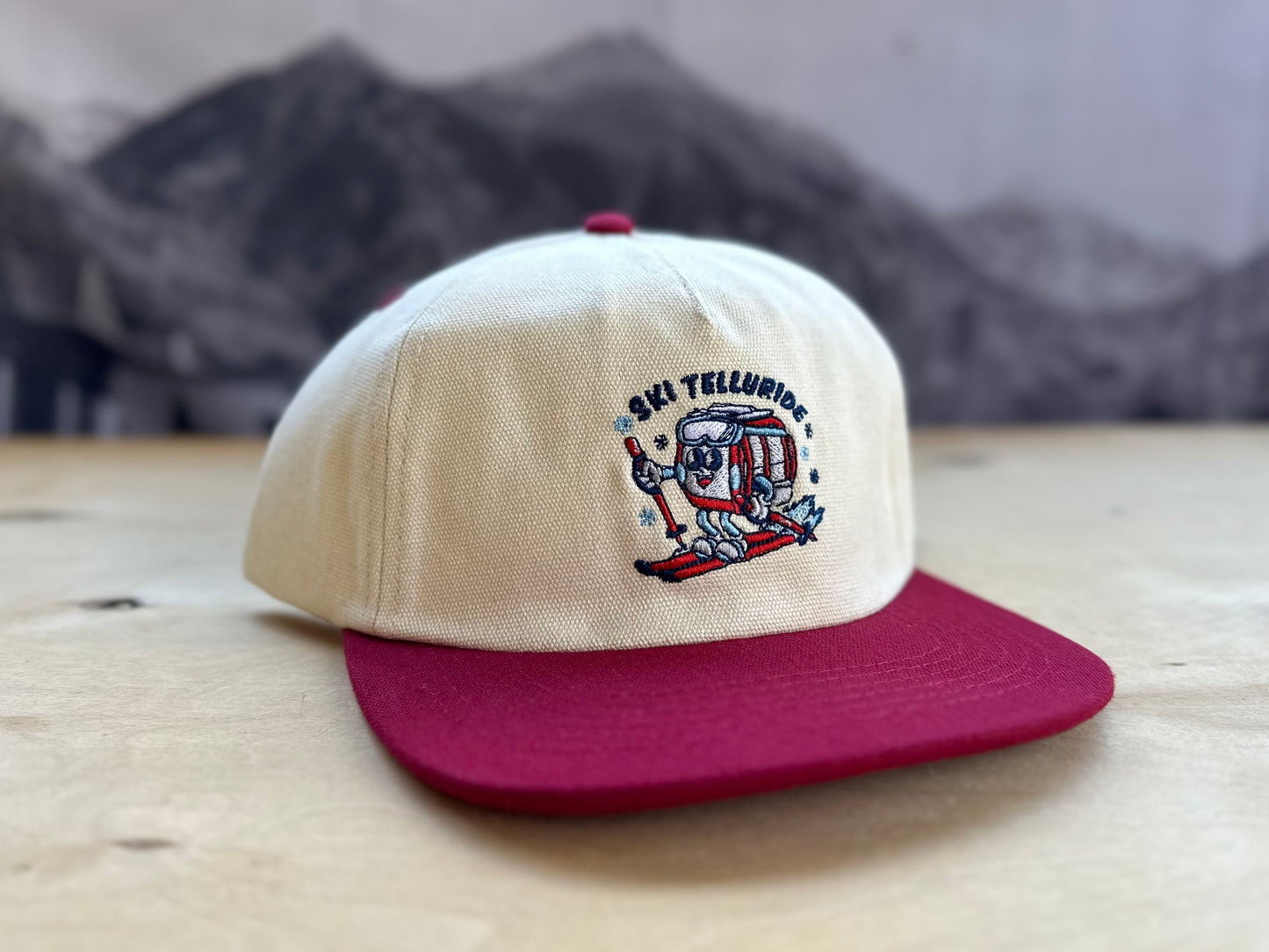 Ski Telluride Gondola Canvas Hat- White/Red