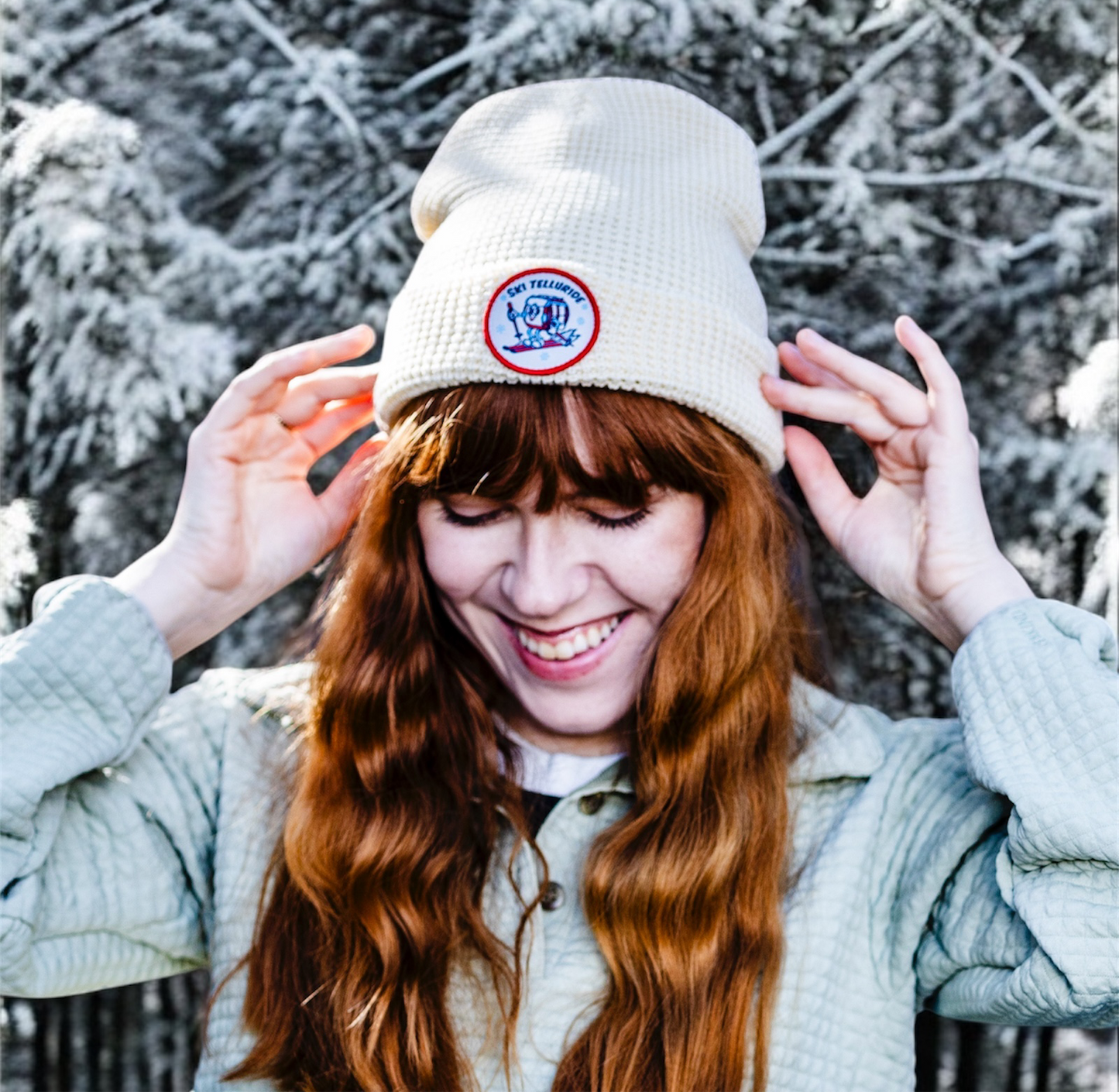 Telluride Gondola Waffle Beanie Hat - White