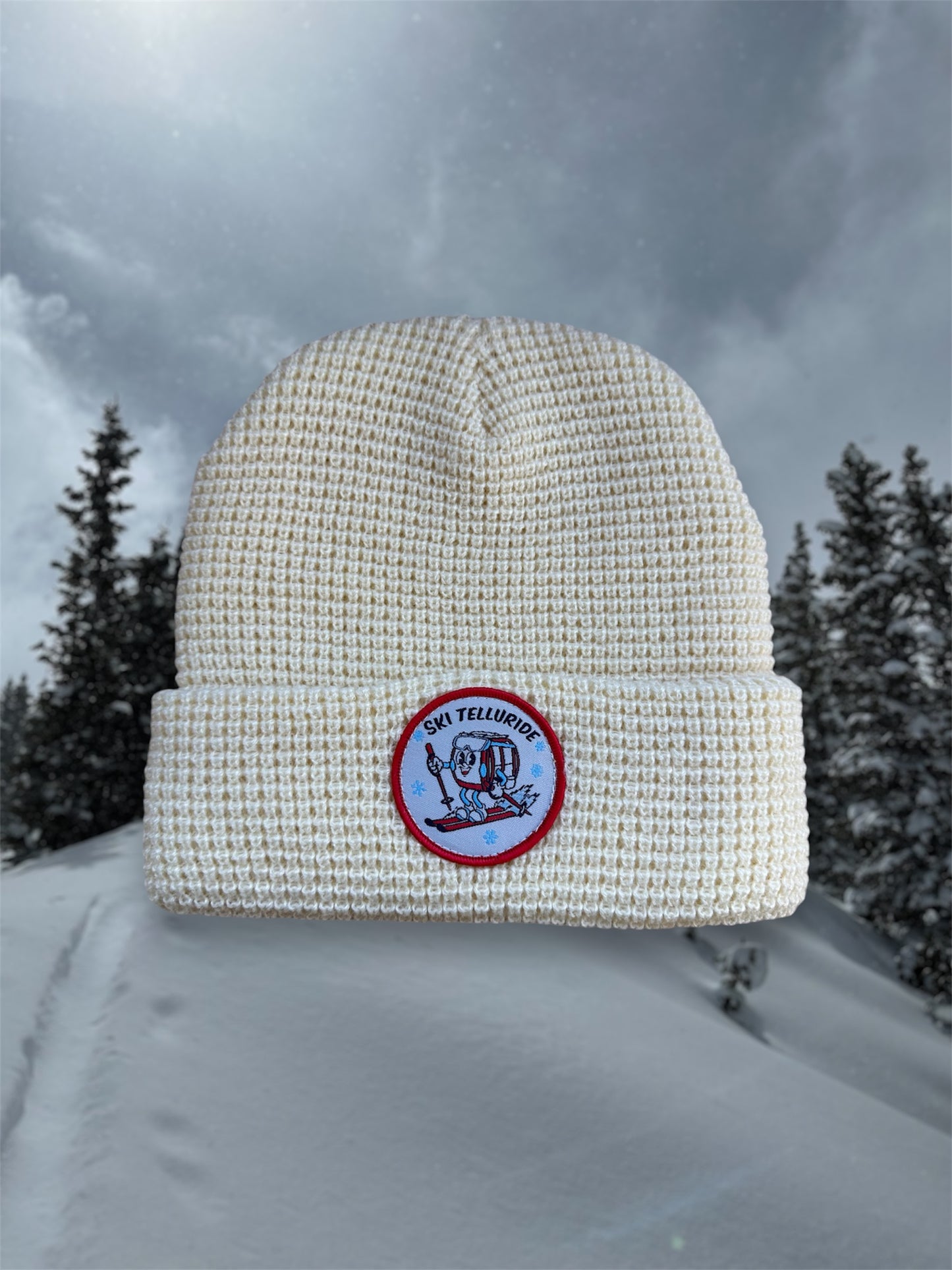 Telluride Gondola Waffle Beanie Hat - White