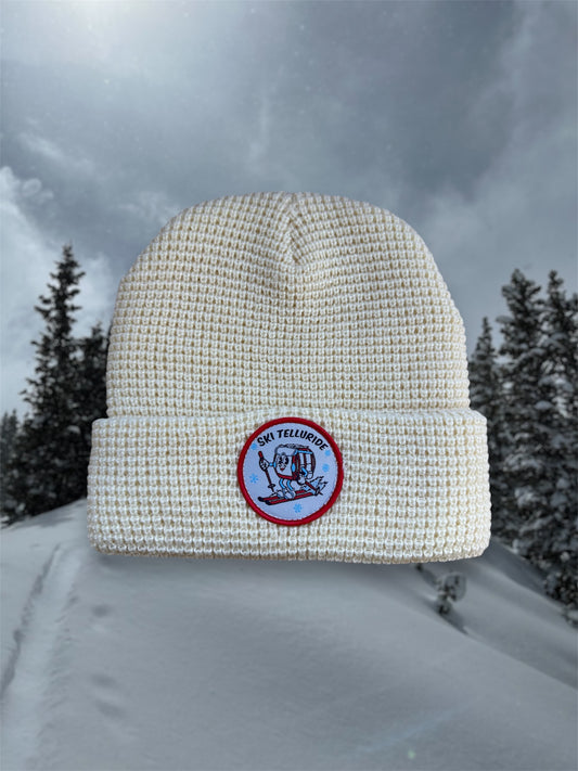 Telluride Gondola Waffle Beanie Hat - White