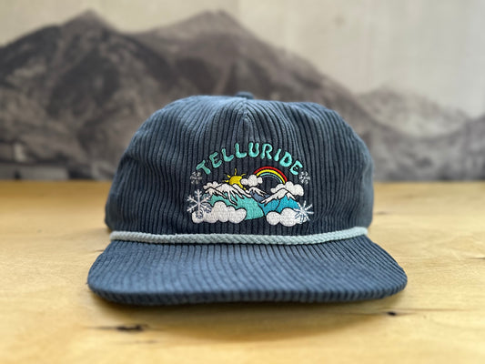 Telluride Snow Rainbow Corduroy Hat - Blue