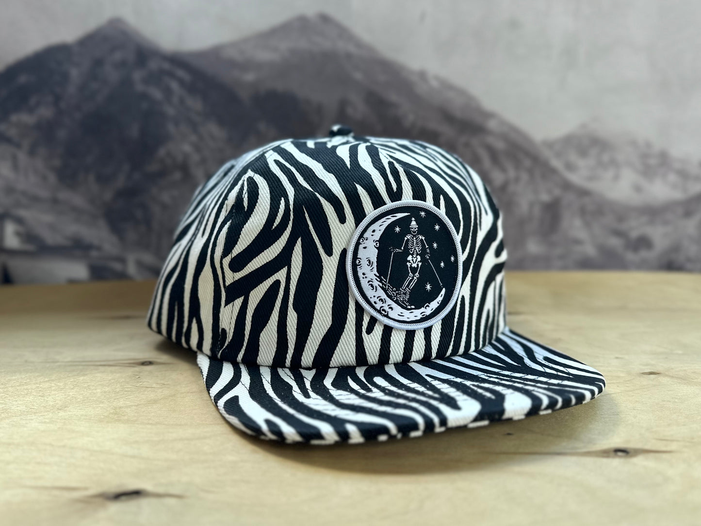 Ski Moon Zebra Striped Hat - Black White