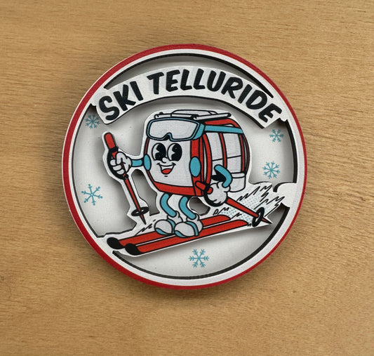 Ski Telluride Gondola Wood Fridge Magnet