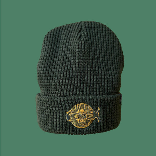 Timber Fish Waffle Knit Beanie Hat Green